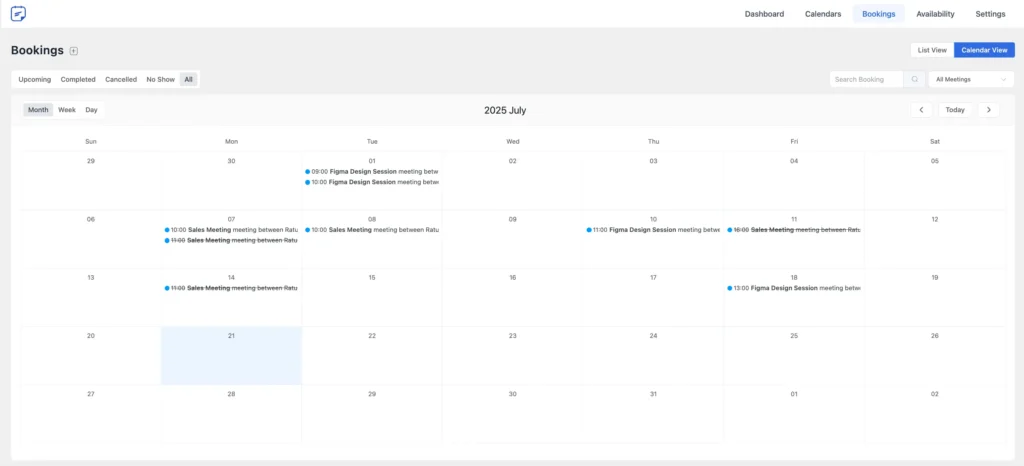 fluentbooking calendar view 